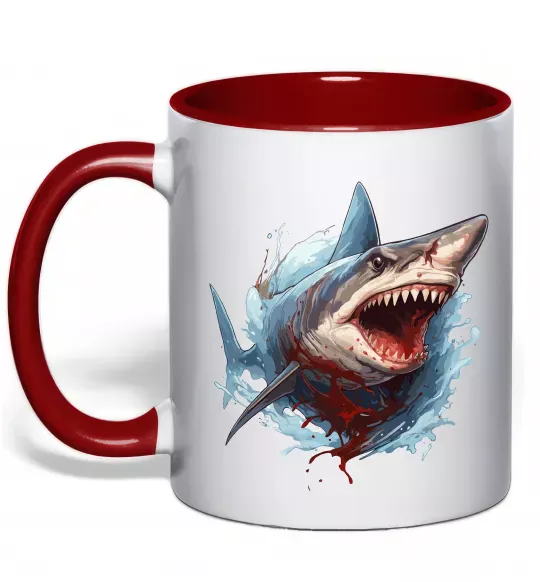 Чашка с цветной ручкой Зла акула в крові Красный фото