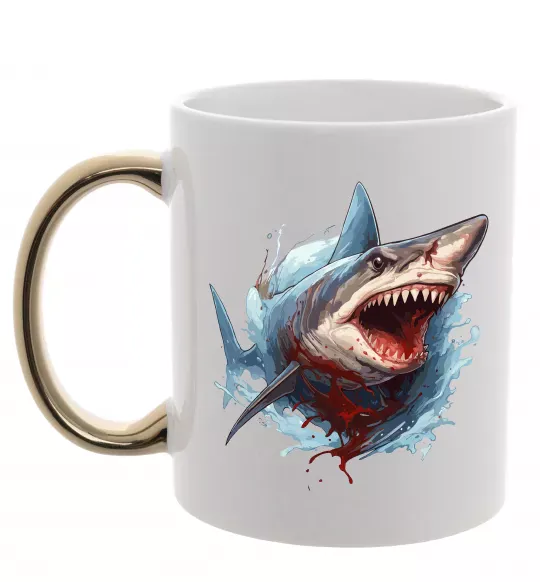 Чашка с цветной ручкой Зла акула в крові Золото фото