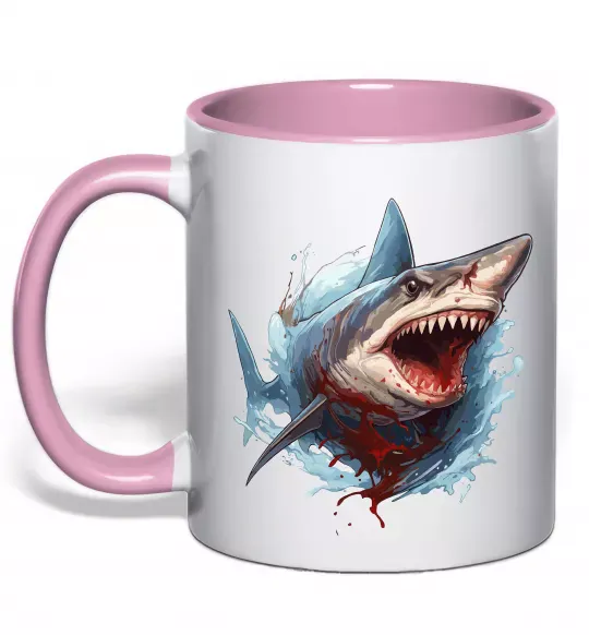 Чашка с цветной ручкой Зла акула в крові Нежно розовый фото