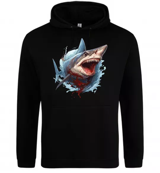 Мужская толстовка (худи) Зла акула в крові Черный фото