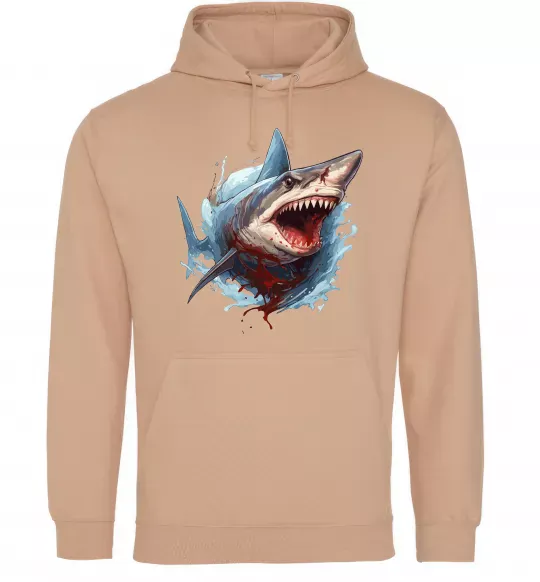 Мужская толстовка (худи) Зла акула в крові Песочный фото