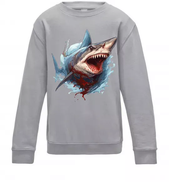 Детский Свитшот Зла акула в крові Серый меланж фото