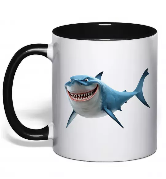 Чашка с цветной ручкой Акула з мультика Черный фото