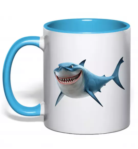 Чашка с цветной ручкой Акула з мультика Голубой фото