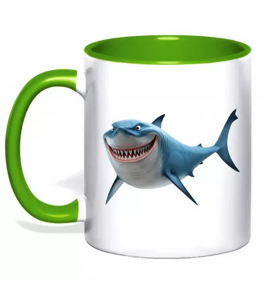 Чашка с цветной ручкой Акула з мультика Зеленый фото