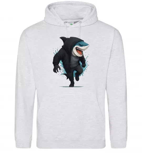 Мужская толстовка (худи) Акула в капюшоні Серый меланж фото
