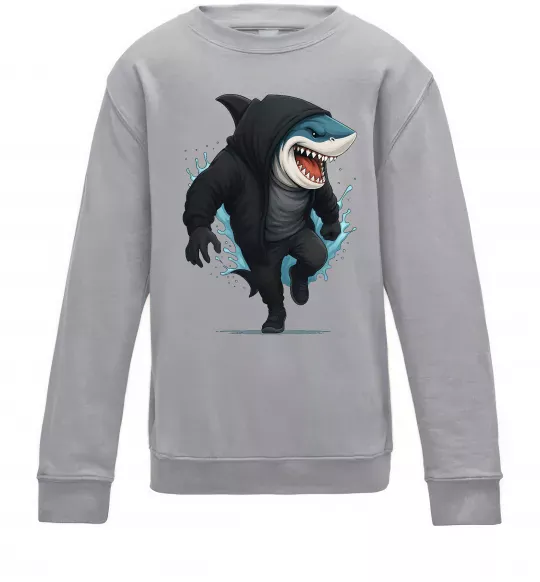 Детский Свитшот Акула в капюшоні Серый меланж фото