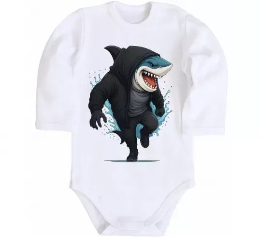 Дитячий бодік Акула в капюшоні Білий фото