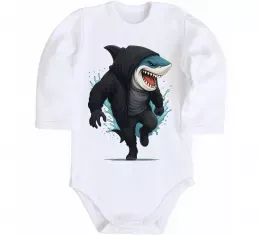 Дитячий бодік Акула в капюшоні Білий фото