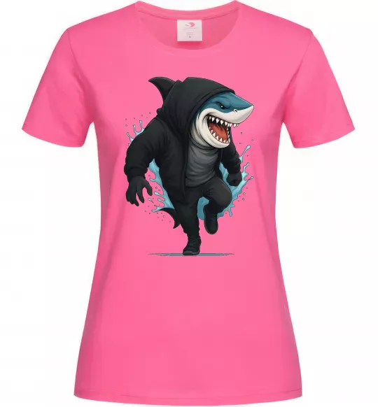 Женская футболка Акула в капюшоні Ярко-розовый фото