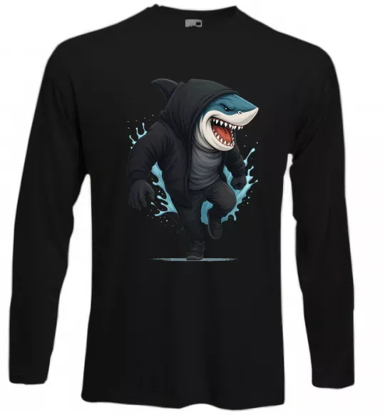 Лонгслив Акула в капюшоні Черный фото