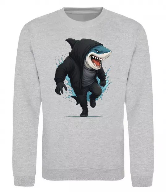 Світшот Акула в капюшоні Сірий меланж фото