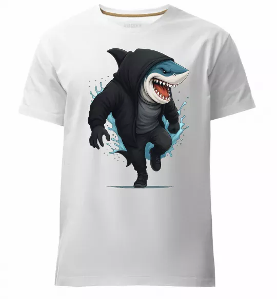 Чоловіча преміум футболка Акула в капюшоні Білий фото