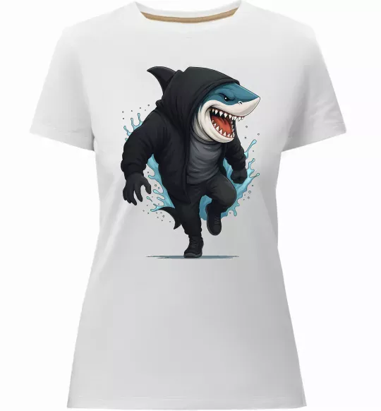 Жіноча преміум футболка Акула в капюшоні Білий фото
