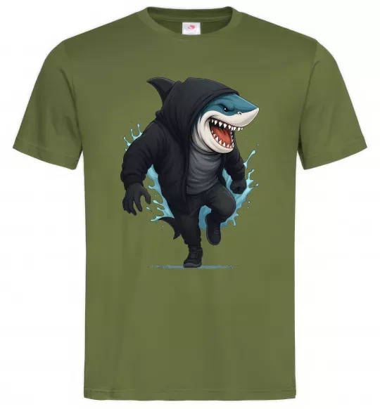 Чоловіча футболка Акула в капюшоні Оливковий фото