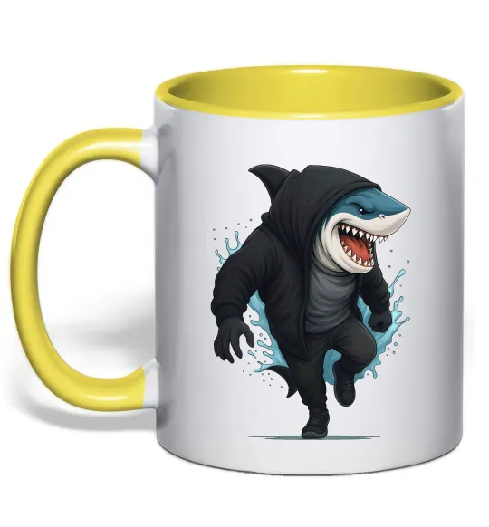 Чашка з кольоровою ручкою Акула в капюшоні Лимонний фото