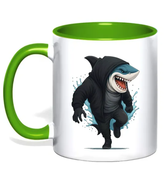 Чашка з кольоровою ручкою Акула в капюшоні Лаймовий фото