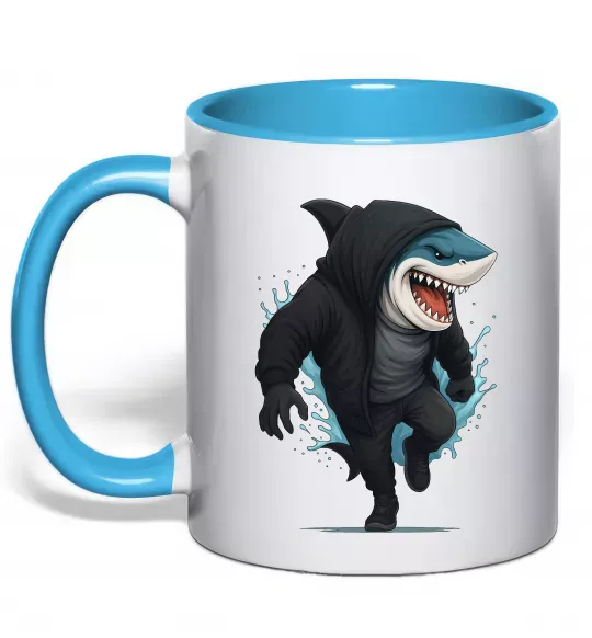 Чашка с цветной ручкой Акула в капюшоні Голубой фото