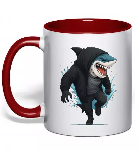 Чашка с цветной ручкой Акула в капюшоні Красный фото