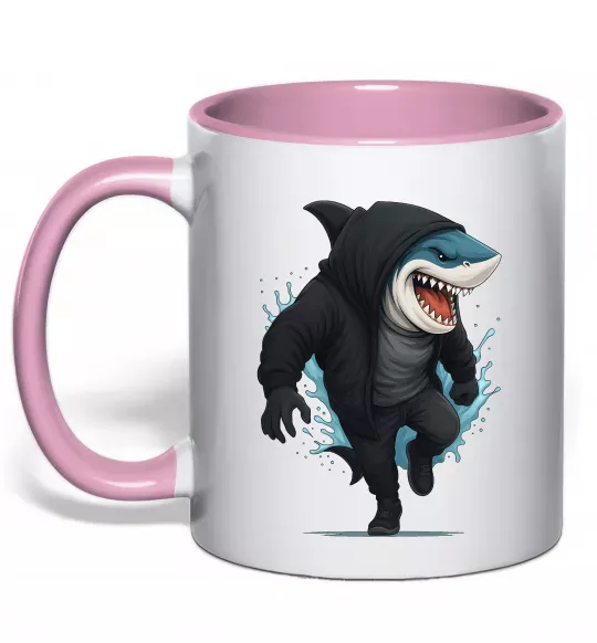 Чашка с цветной ручкой Акула в капюшоні Нежно розовый фото