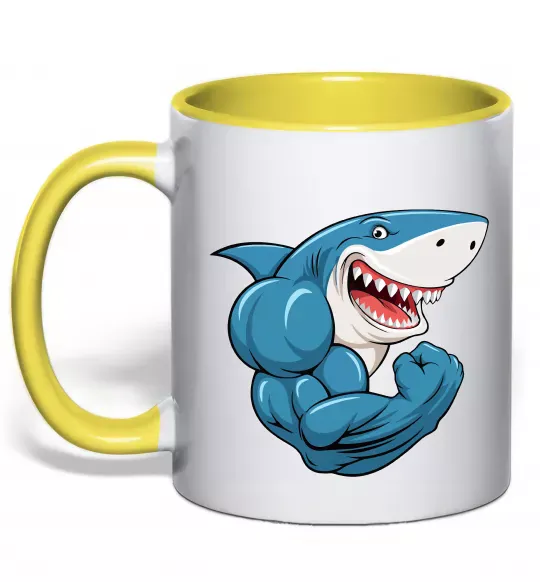 Чашка з кольоровою ручкою Акула показує біцепс Сонячно жовтий фото