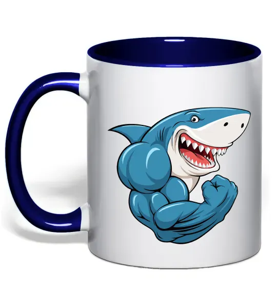 Чашка з кольоровою ручкою Акула показує біцепс Глибокий темно-синій фото