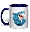 Чашка з кольоровою ручкою Акула показує біцепс Глибокий темно-синій фото