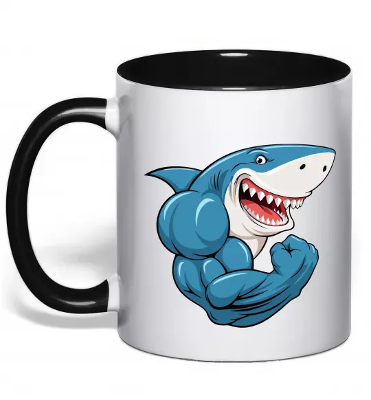 Чашка з кольоровою ручкою Акула показує біцепс Чорний фото