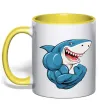 Чашка з кольоровою ручкою Акула показує біцепс Лимонний фото