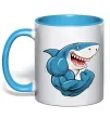 Чашка з кольоровою ручкою Акула показує біцепс Блакитний фото