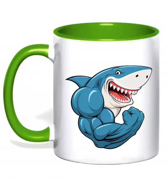 Чашка з кольоровою ручкою Акула показує біцепс Зелений фото
