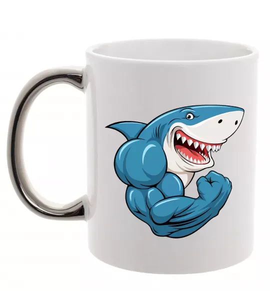 Чашка з кольоровою ручкою Акула показує біцепс Срібло фото