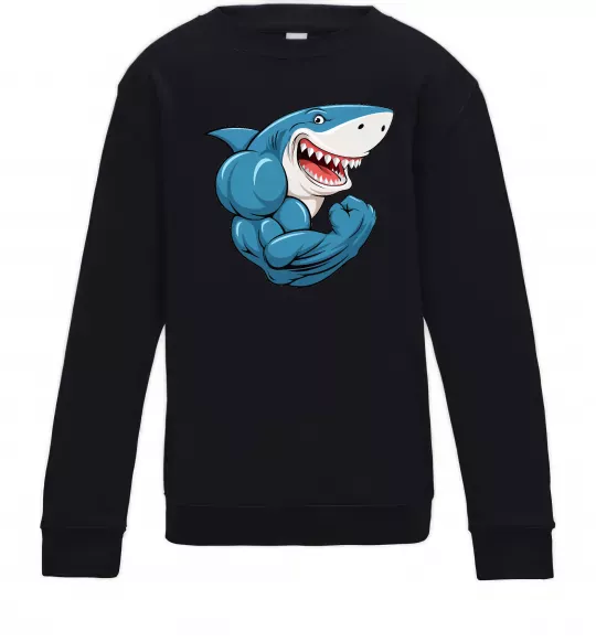 Детский Свитшот Акула показує біцепс Черный фото