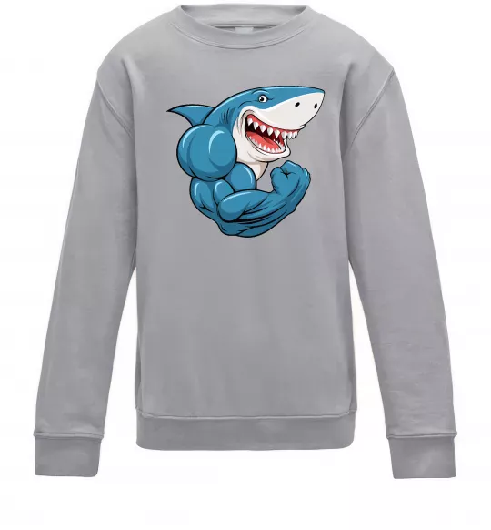 Детский Свитшот Акула показує біцепс Серый меланж фото