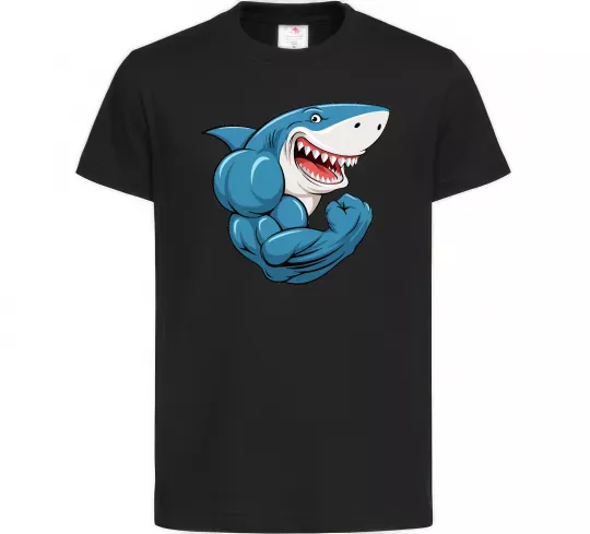 Детская футболка Акула показує біцепс Черный фото