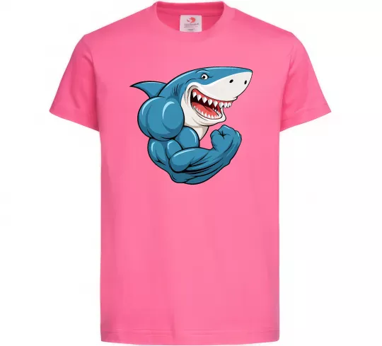 Детская футболка Акула показує біцепс Ярко-розовый фото