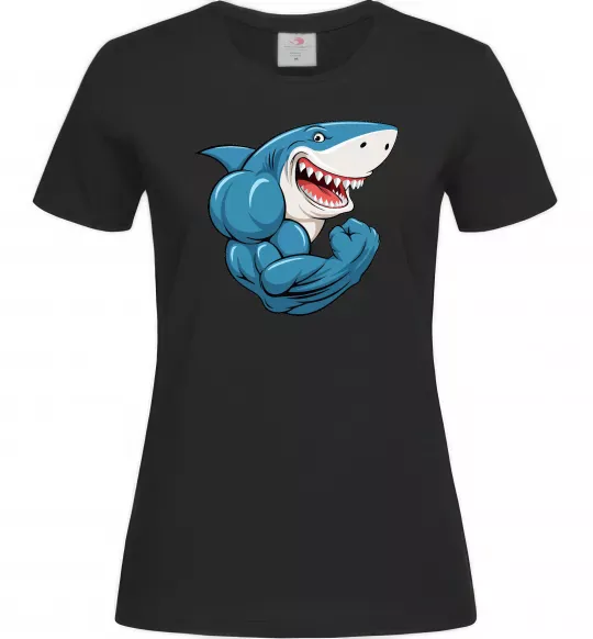 Жіноча футболка Акула показує біцепс Чорний фото