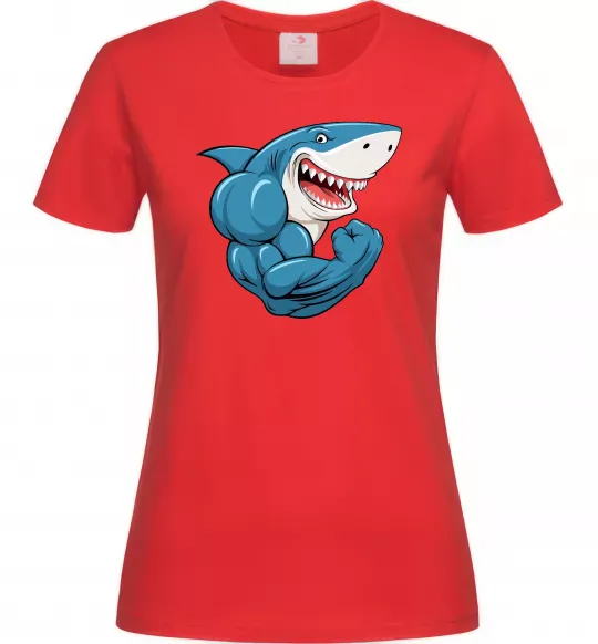 Жіноча футболка Акула показує біцепс Червоний фото