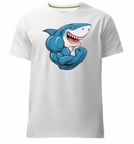 Мужская премиум футболка Акула показує біцепс Белый фото