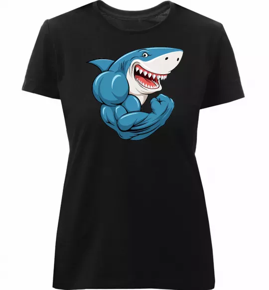 Жіноча преміум футболка Акула показує біцепс Чорний фото