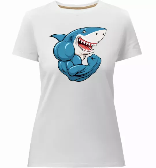 Жіноча преміум футболка Акула показує біцепс Білий фото