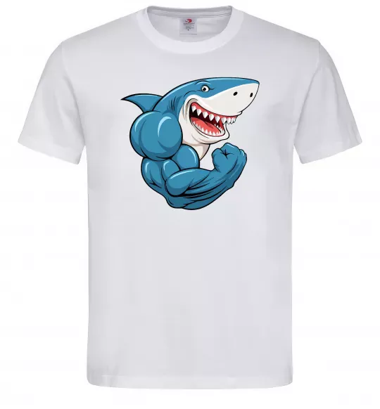 Чоловіча футболка Акула показує біцепс Білий фото
