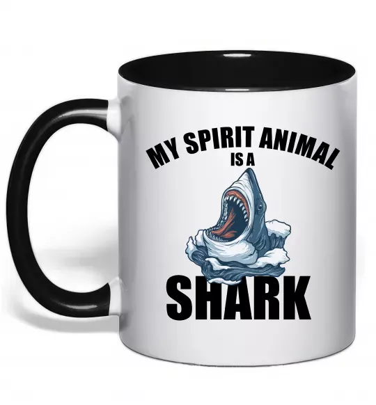 Чашка з кольоровою ручкою Shark is my spirit animal Чорний фото