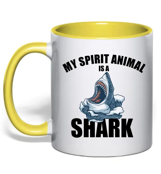 Чашка с цветной ручкой Shark is my spirit animal Лимонный фото