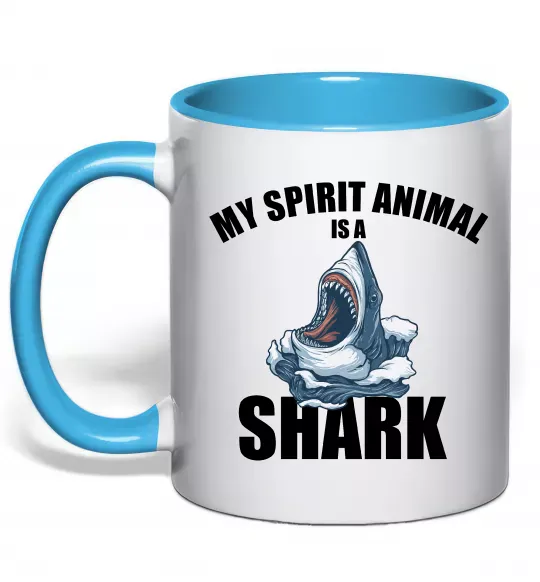 Чашка з кольоровою ручкою Shark is my spirit animal Блакитний фото