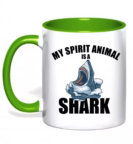 Чашка з кольоровою ручкою Shark is my spirit animal Зелений фото