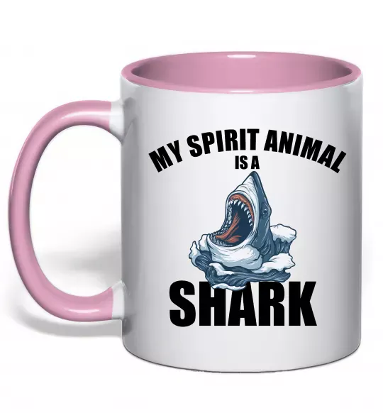 Чашка з кольоровою ручкою Shark is my spirit animal Ніжно рожевий фото