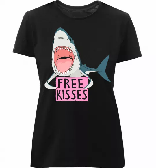 Жіноча преміум футболка Free kisses Чорний фото