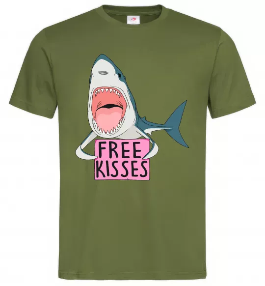 Мужская футболка Free kisses Оливковый фото