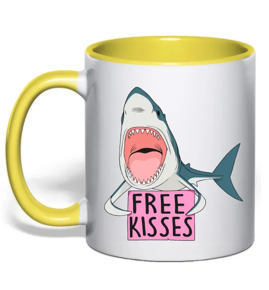 Чашка с цветной ручкой Free kisses Лимонный фото